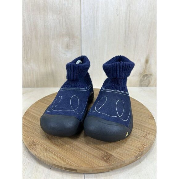 Keen Shay Blue Suede Fold Over Knit Slip On Ankle Boots Womens Size 5 - Picture 2 of 8